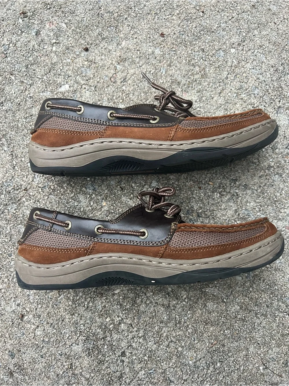 Sperry Topsider Two-Tone Brown Leather & Dark Brown Tarpon 2-Eye Boat Shoes 9